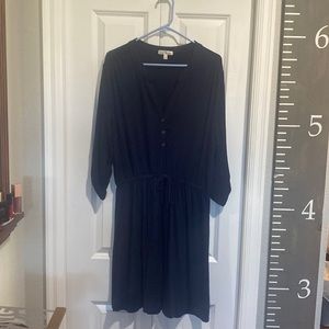 Navy Blue dress with button detail and tie waist. Size large